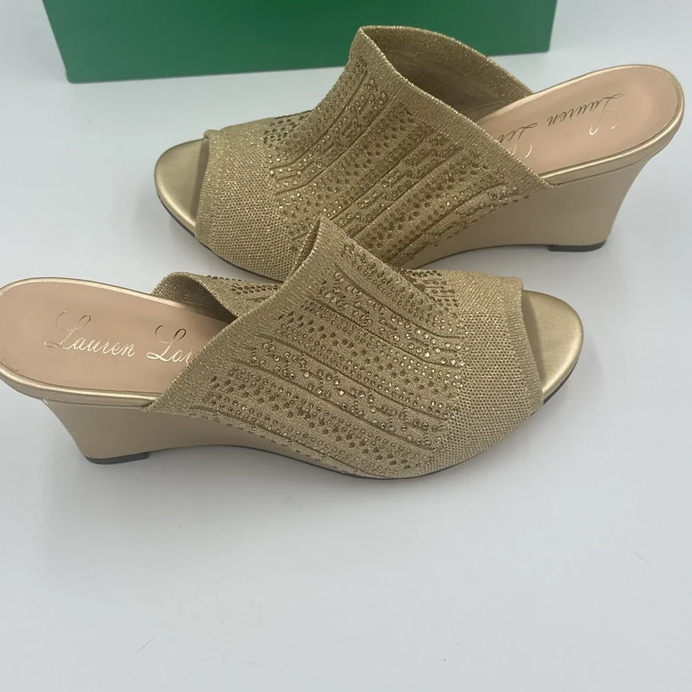 Lauren‎ Lorraine Martha Women's Wedge Sandal Gold Glitter Rhinestones Size 11